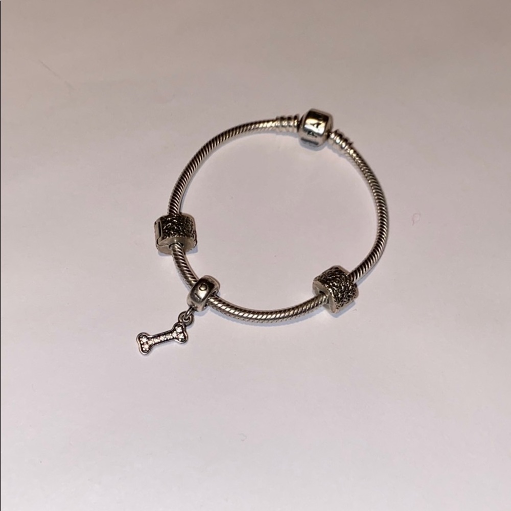 Pandora bracelet with 2 clamps & 1 dangle charm